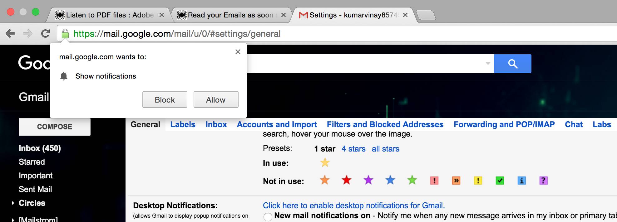 turn on notifications for gmail mac